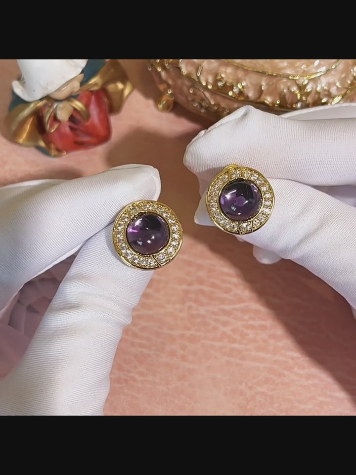 Whispers of Amethyst – Handmade Vintage-Style Purple Glass Cabochon Earrings - Purple Star Ring
