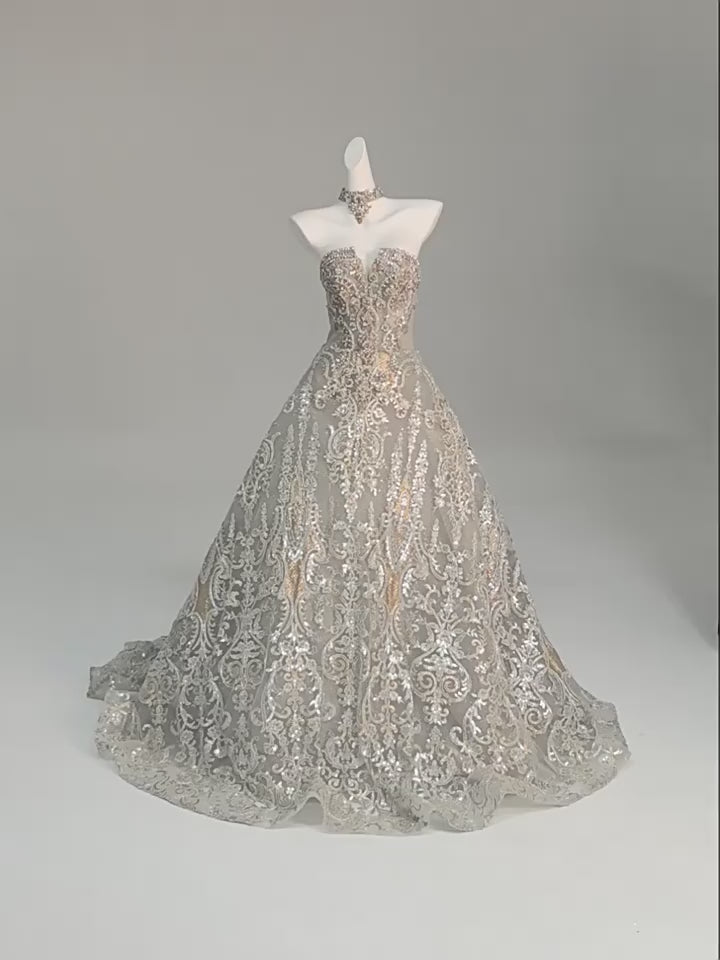 Gold Sequins Evening Gown with Embroidered and Corset – Strapless Formal Dress with Matching Choker Plus Size