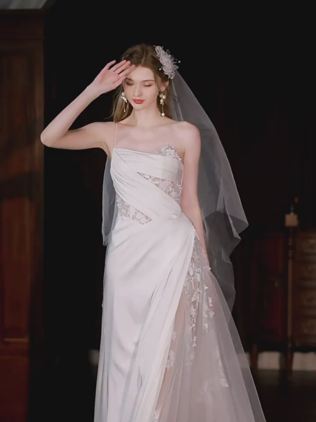 Pink Strapless Evening Dress with Draped Satin and Sheer Waist – Elegant Evening Dress with Convertible Tulle Train Plus Size