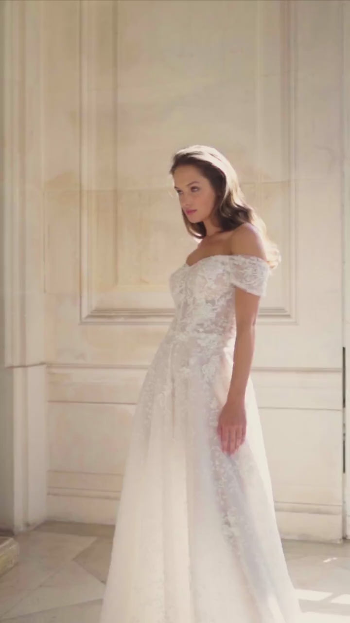 Ivory Floral Wedding Dress - Off Shoulder Wedding Dress - Exquisite Appliqué Wedding Gown Plus Size