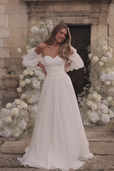 Ivory A-Line Sweetheart Wedding Dress with Puff Sleeves Plus Size