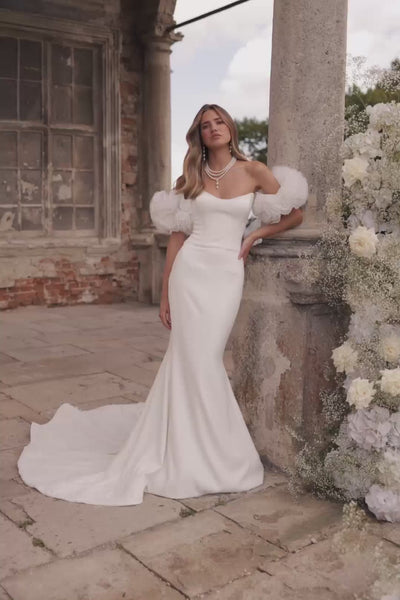 Sophisticated Ivory Mermaid Wedding Dress with Romantic Lace Detailing and Optional Gloves Plus Size