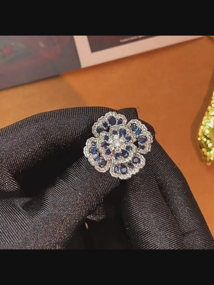 Moonlit Whispers – Sapphire Camellia Earrings - Sapphire Camellia