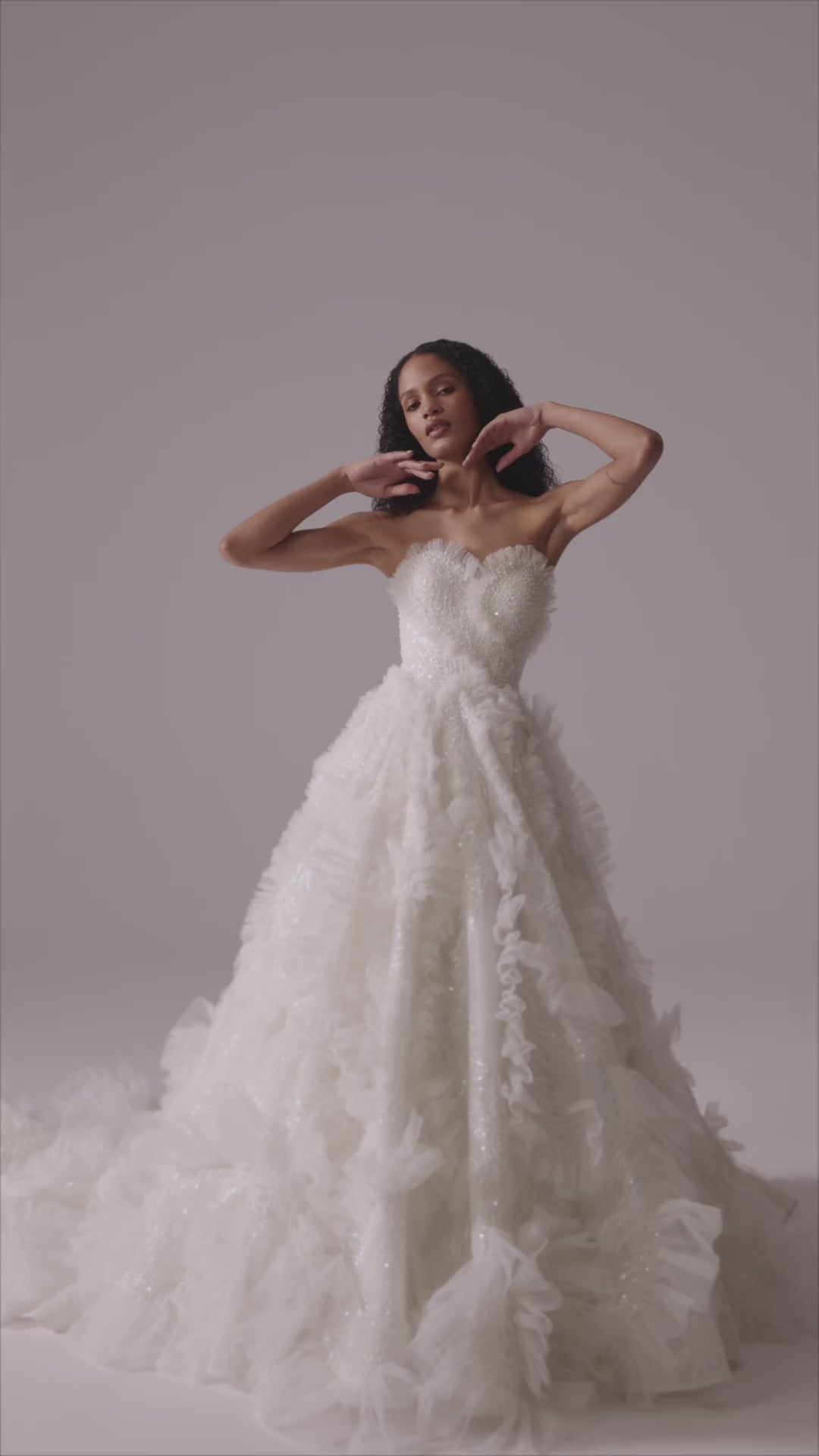 White Lace Ball Gown Wedding Dress with Off-Shoulder Sleeves, Ruffled Skirt, and Floor-Length Train - Plus Size