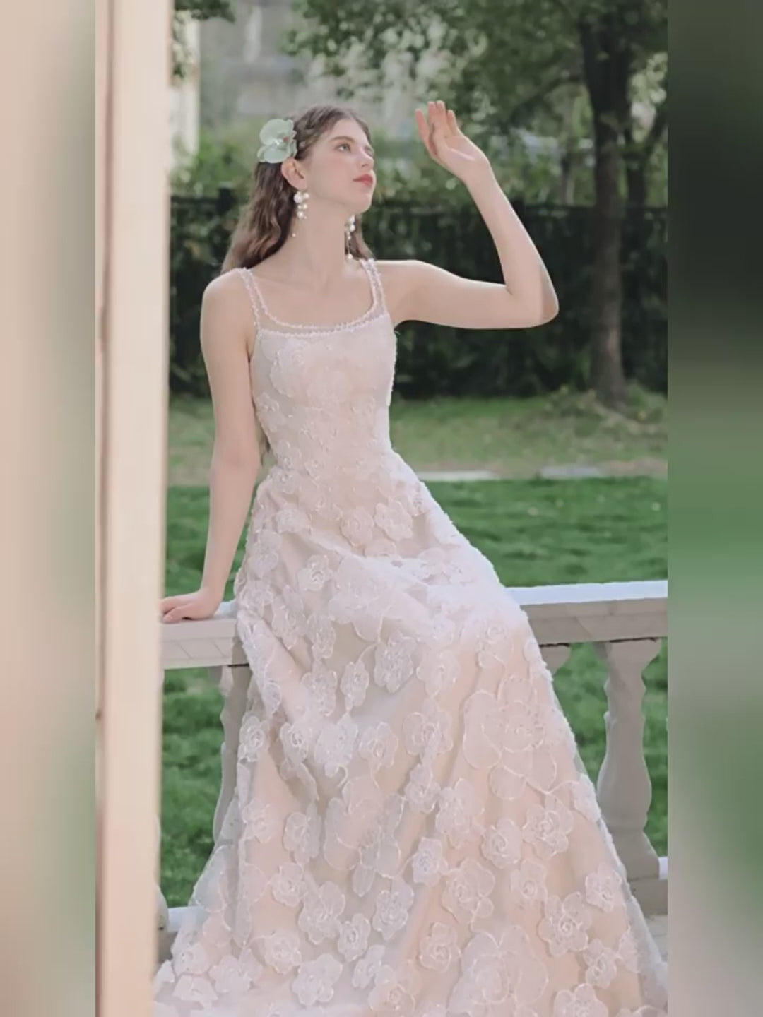 Nude Spaghetti Strap Evening Dress with Tulle – Lace Evening Dress with Floral Embroidery Plus Size