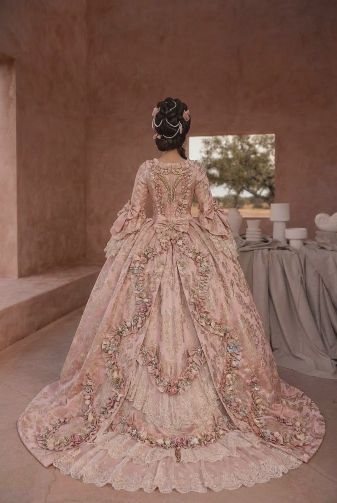 Marie Antoinette Inspired Pink Rococo Sand Dress – Rococo Style Dress with Lace - Victorian Ball Gown Plus Size