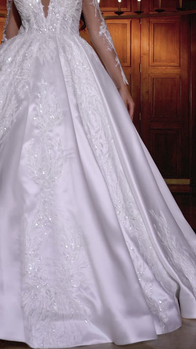Elegant A-Line Wedding Dress with Sheer Lace Sleeves - Plus Size