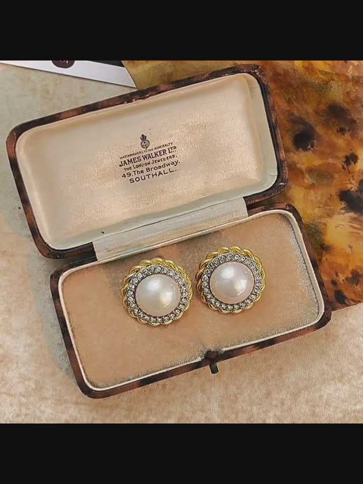 Golden Halo Waltz – Handmade Vintage Pearl Earrings – Opera