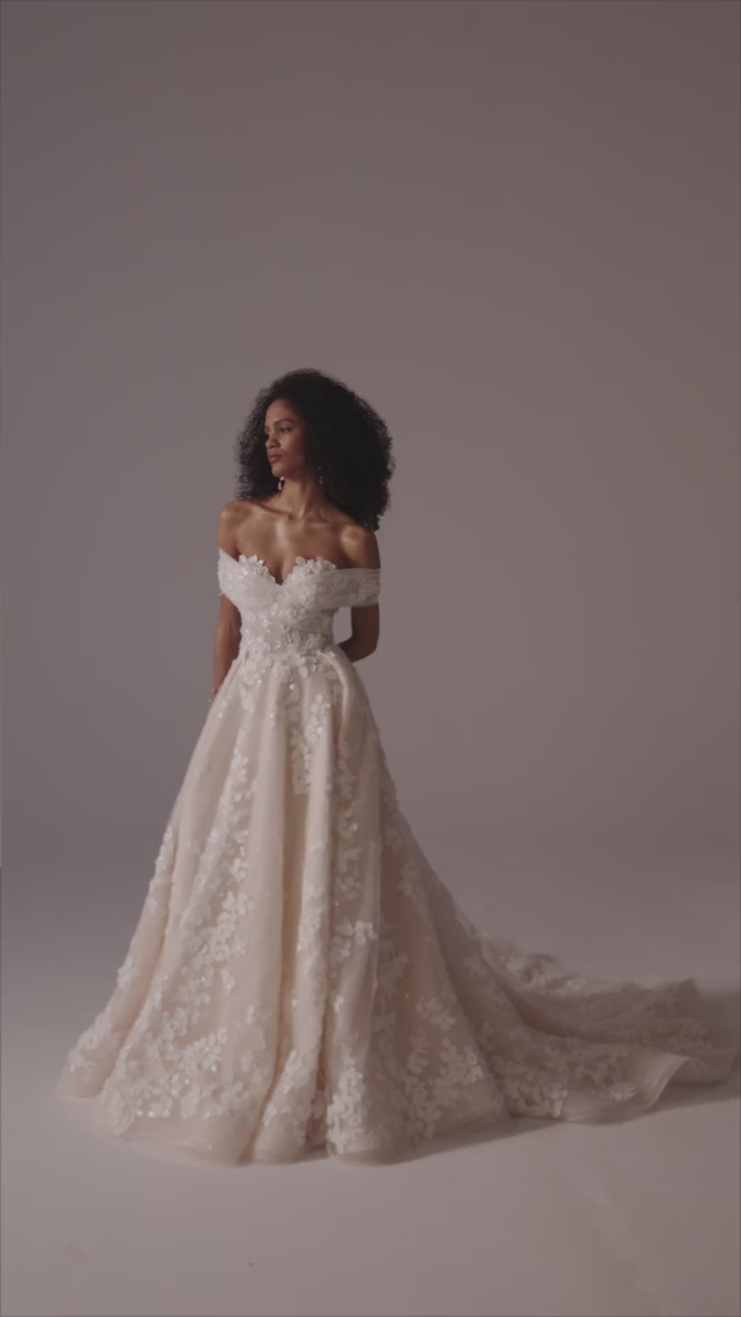 White Off-Shoulder Lace Appliqué Wedding Dress with Floor-Length Train - Plus Size