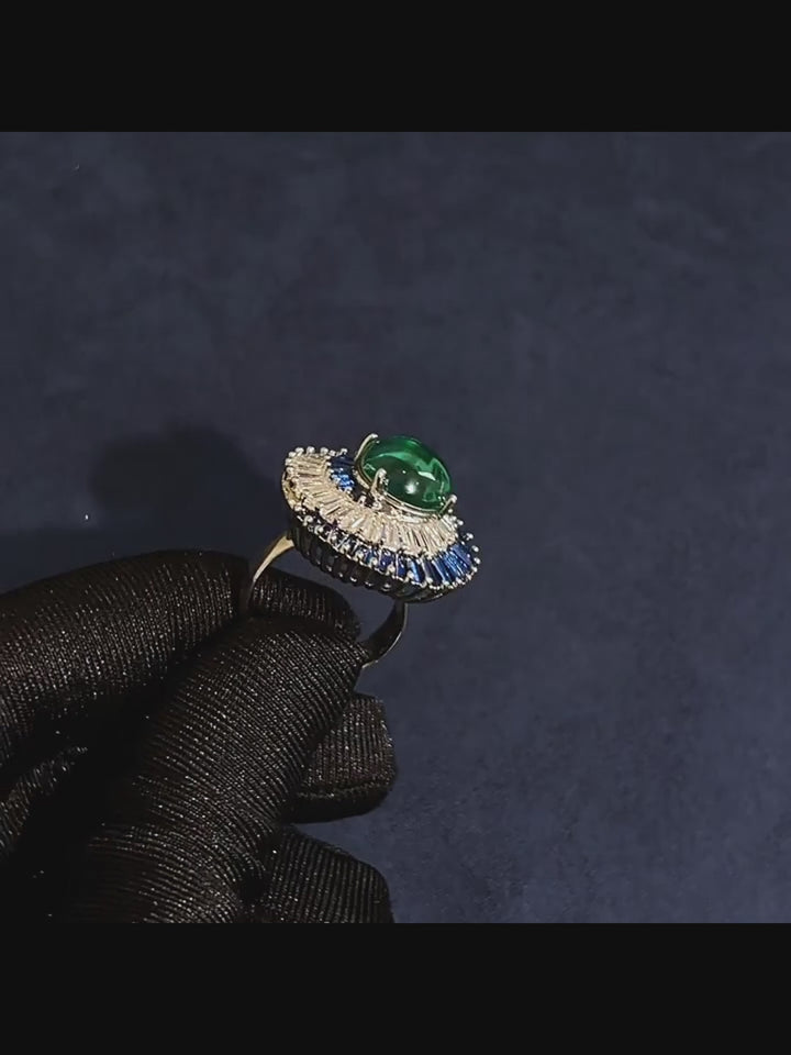 Emerald Tides – Handmade Vintage-Style Green Cabochon Adjustable Ring - Atlantis