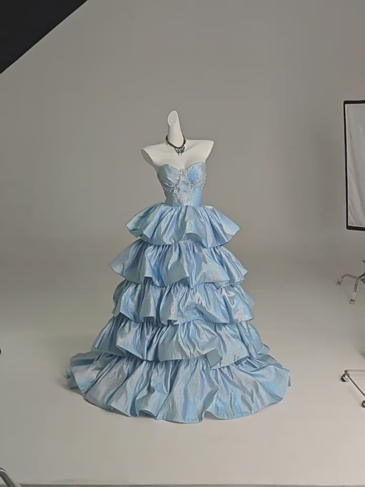 Light Blue Whimsical Fairy Inspired Ball Gown with Beaded Bodice - Plus Size