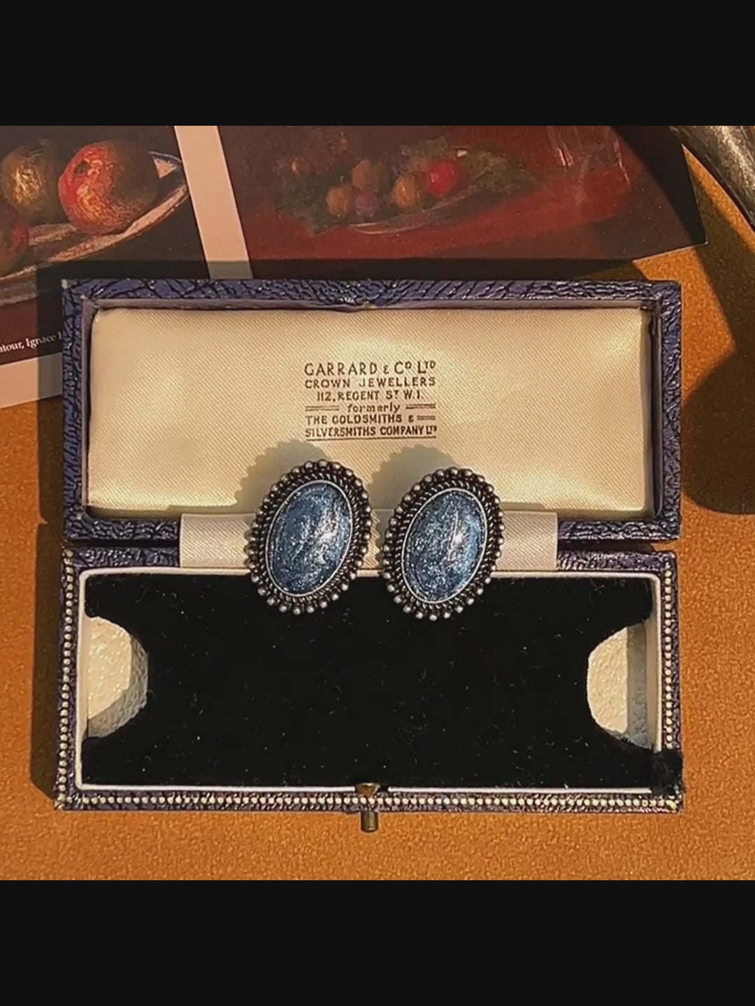 Midnight Reverie – Handmade Vintage Blue Oval Earrings – The Blue Night Star River