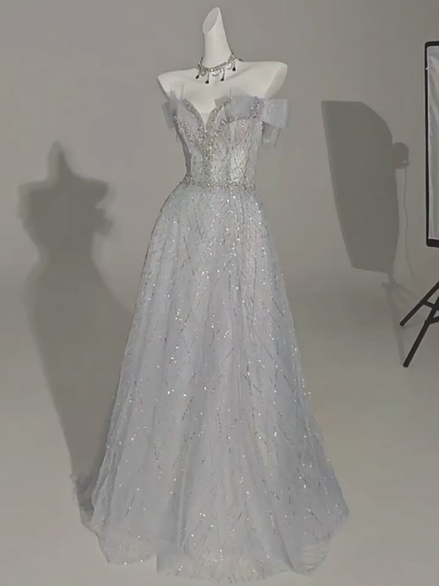 Silver Whimsical Fairy Inspired Off-the-Shoulder Glittering Evening Go   WonderlandByLilian