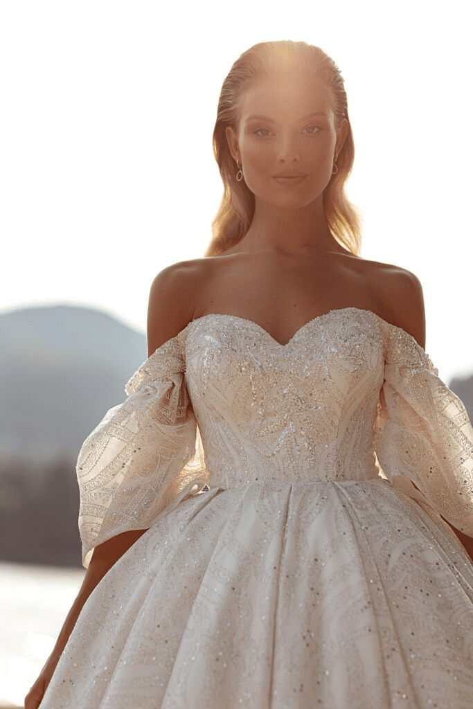 Princess Sparkle Fairytale Wedding Dress - Off Shoulder Wedding Dress with Sleeves - Aline Ball Gown Wedding Dress Plus Size - WonderlandByLilian