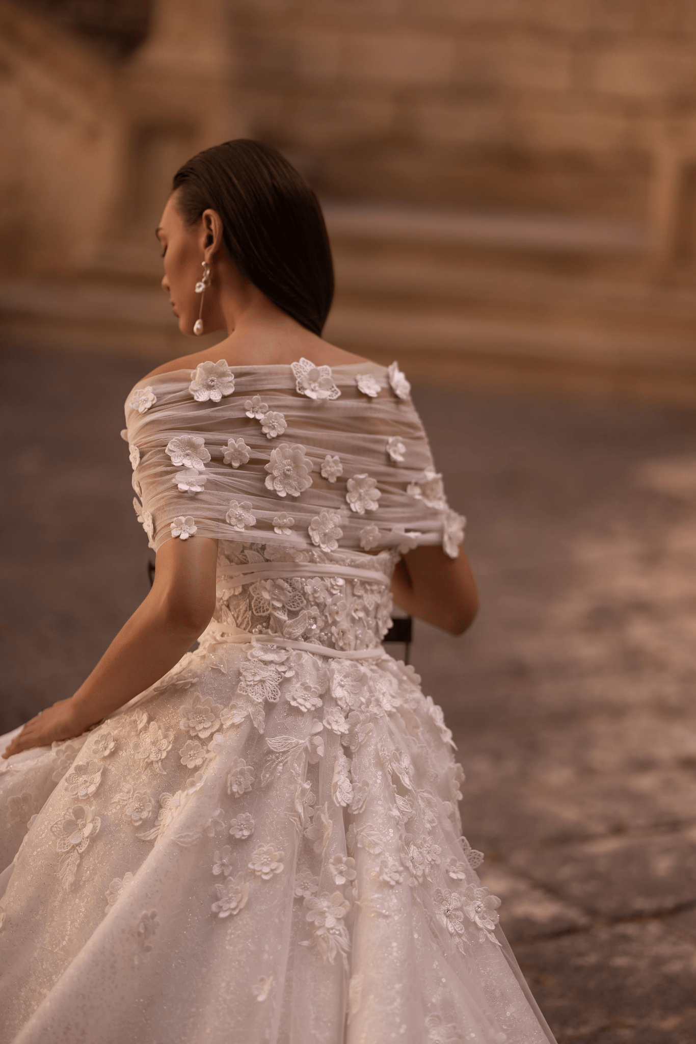 Princess Wedding Dress with Beaded Corset and Chapel Train - Floral Wedding Dress with V-Neck Plus Size - WonderlandByLilian