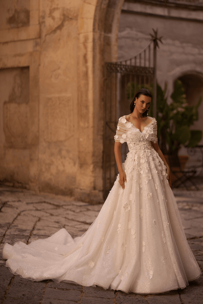 Princess Wedding Dress with Beaded Corset and Chapel Train