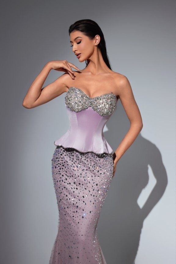 Purple and White Pretty Sequin Dress with Embellished Corset Bodice – Illusion Formal Dress Plus Size - WonderlandByLilian