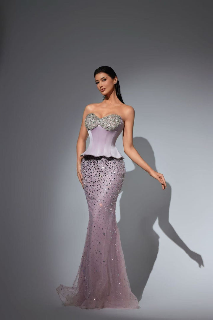 Purple and White Pretty Sequin Dress with Embellished Corset Bodice – Illusion Formal Dress Plus Size - WonderlandByLilian
