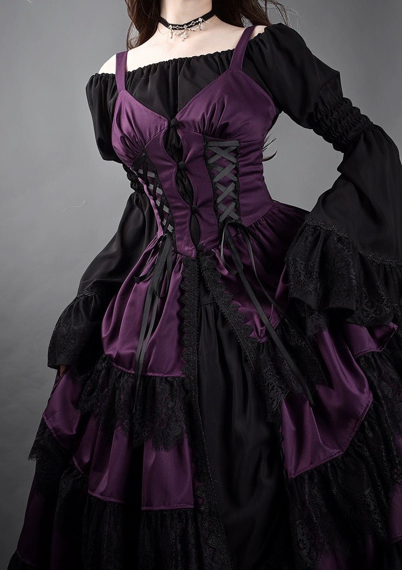 Purple Gothic Lolita Ball Gown - Victorian-Inspired Prom Dress with Lace and Layered Ruffle Dress with Lace Plus Size Size 6 / Purple Purple Gothic Lolita Ball Gown - Victorian-Inspired Prom Dress with Lace and Layered Ruffle Dress with Lace Plus Size Size 6 / Purple