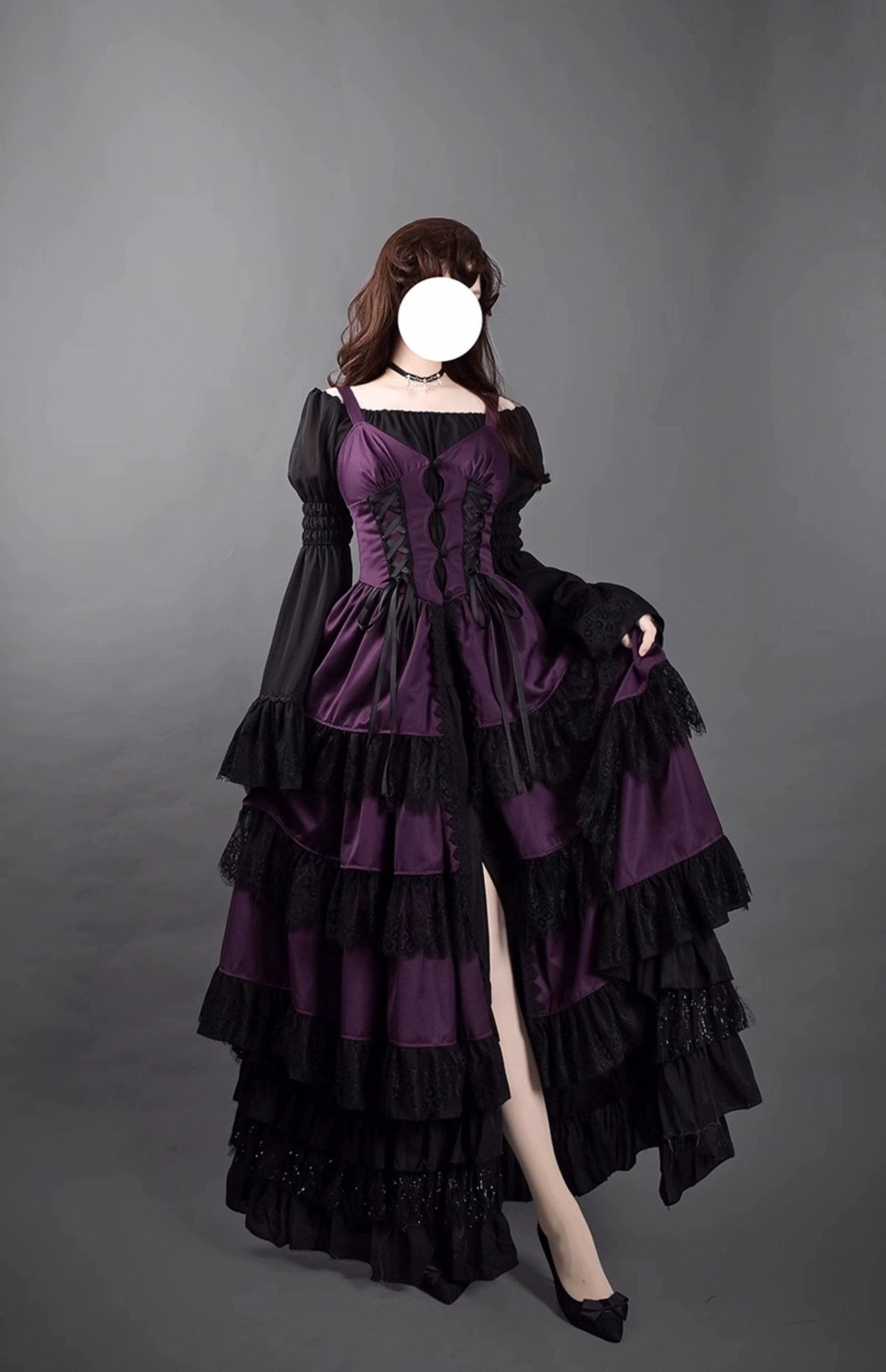 Purple Gothic Lolita Ball Gown - Victorian - Inspired Prom Dress with Lace and Layered Ruffle Dress with Lace Plus Size - WonderlandByLilian
