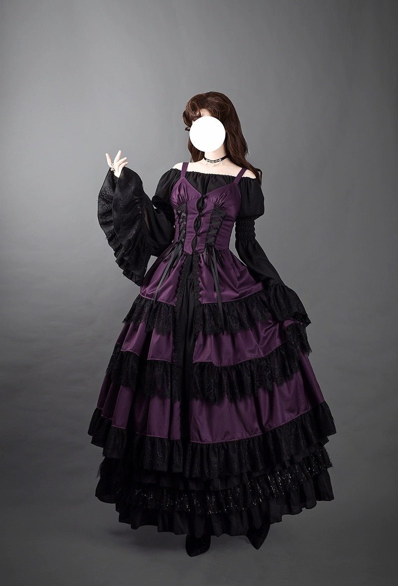 Purple Gothic Lolita Ball Gown - Victorian - Inspired Prom Dress with Lace and Layered Ruffle Dress with Lace Plus Size - WonderlandByLilian