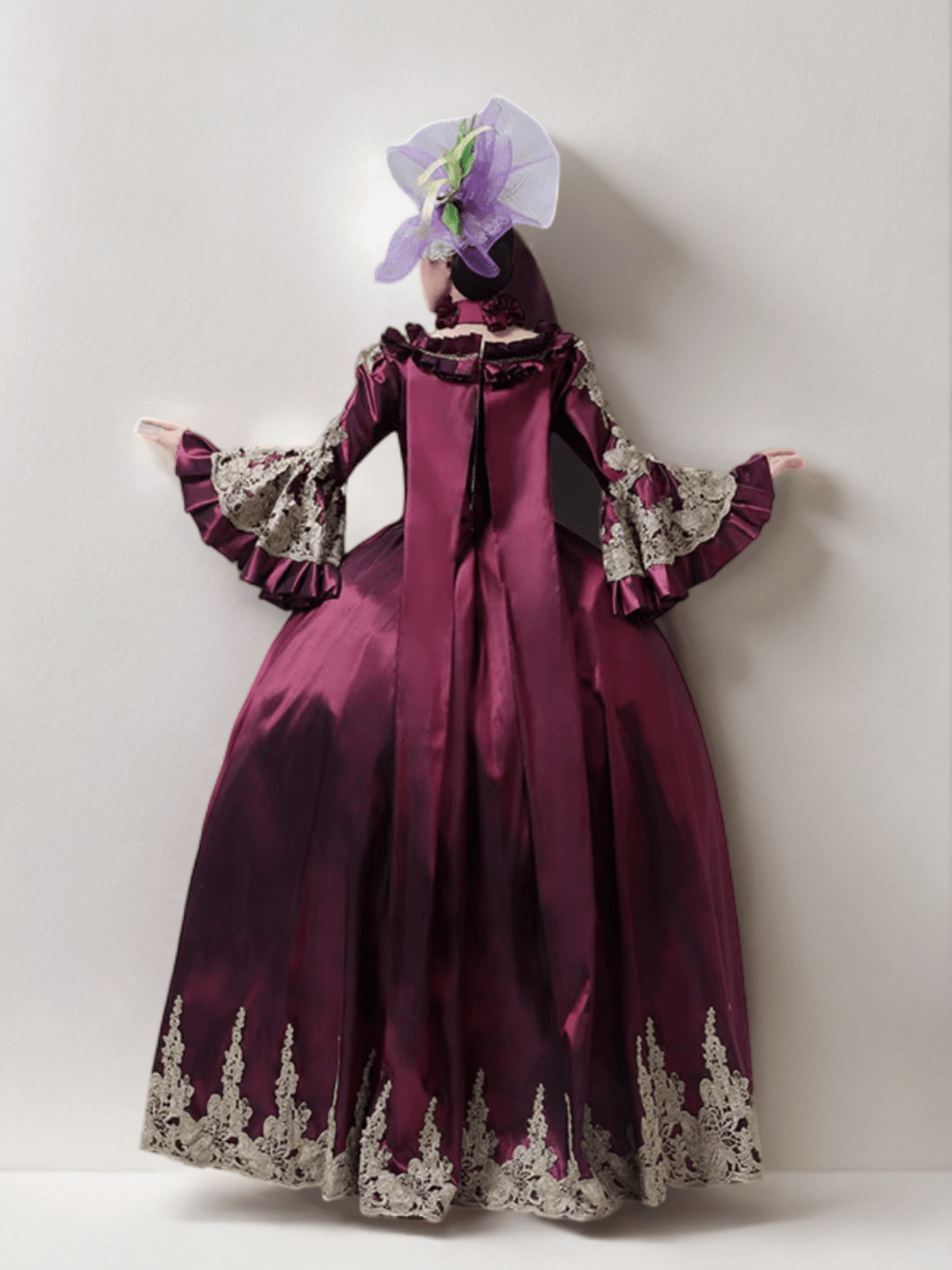 Purple Red Medieval dress with Golden Embroidery – Rococo Ball Gown Bell Sleeve Design Plus Size - WonderlandByLilian