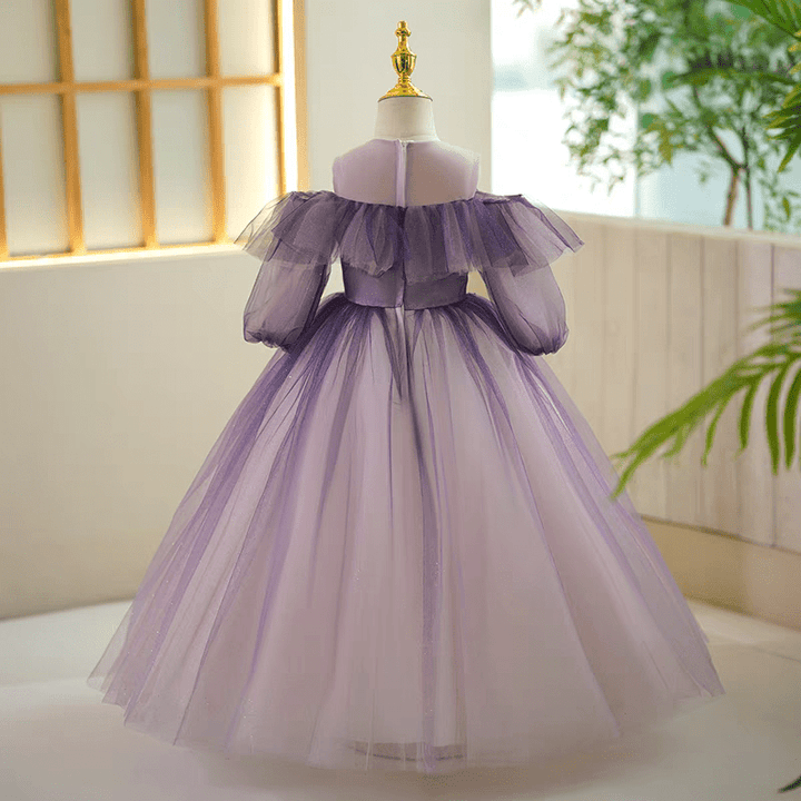 Purple Sequin Tulle Off - Shoulder Flower Girl Dress for Wedding – Plus Size - WonderlandByLilian