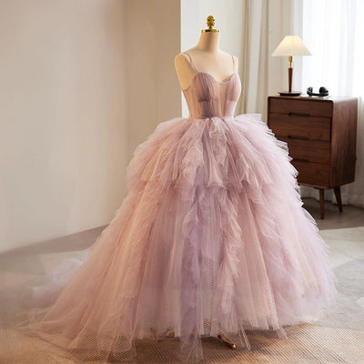 Purple Tulle Party Dress with Spaghetti Strap - Purple Corset Back Wedding Dress Plus Size - WonderlandByLilian