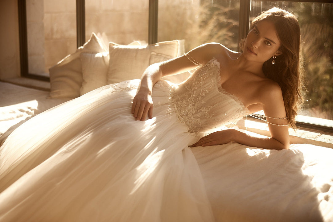 Radiant Strapless Tulle Bridal Gown with Beaded Detail and Ethereal Skirt Plus Size - WonderlandByLilian