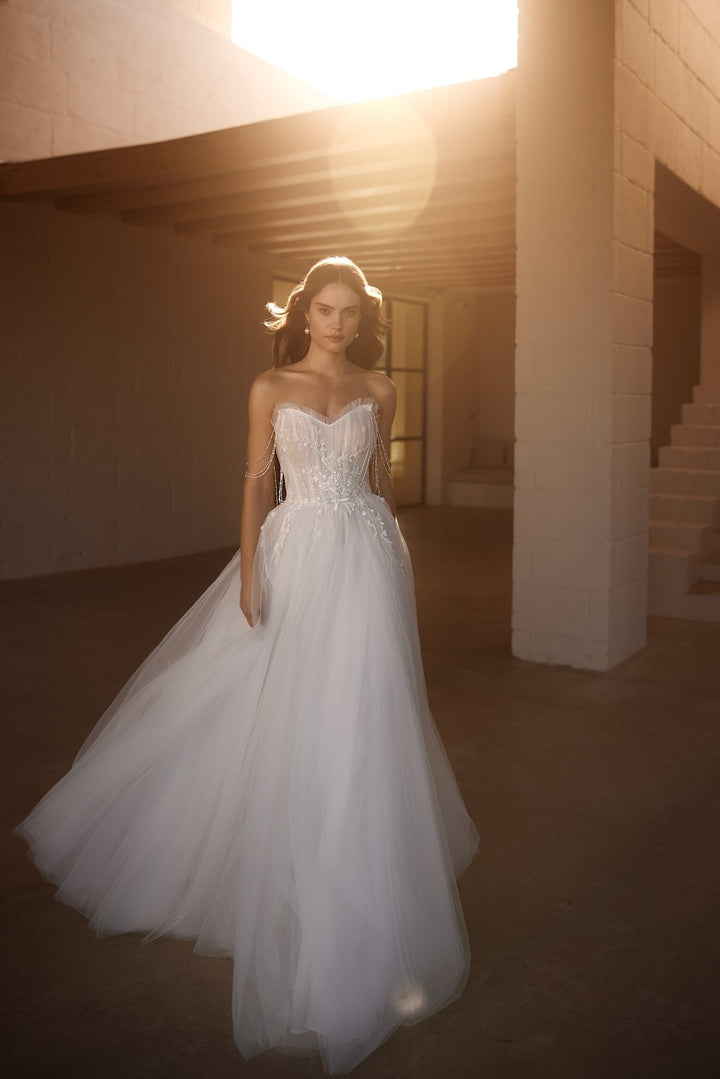 Radiant Strapless Tulle Bridal Gown with Beaded Detail and Ethereal Skirt Plus Size - WonderlandByLilian