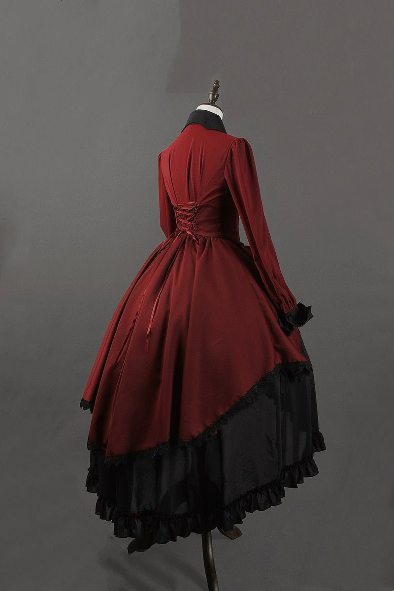 Red and Black Gothic Lolita Prom Dress Ball Gown - Victorian - Inspired Dress with Lace Plus Size - WonderlandByLilian