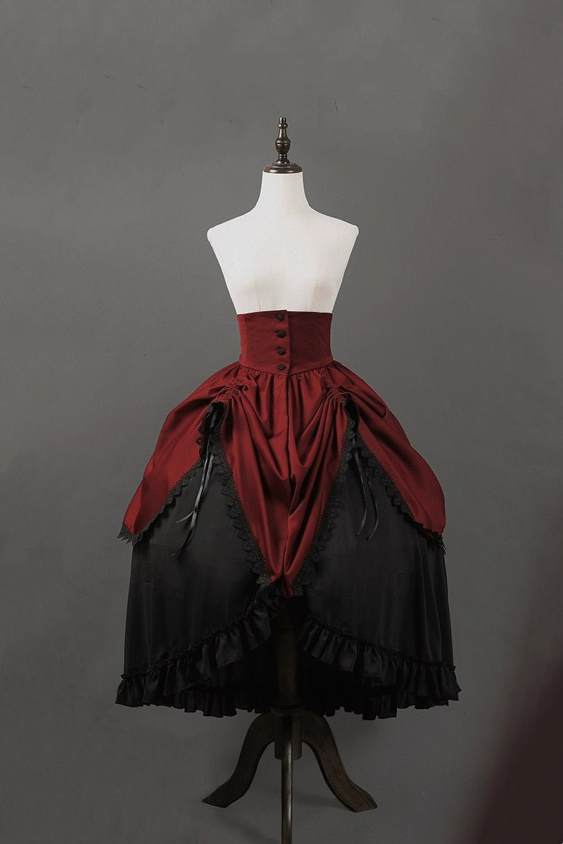 Burgundy and Black Gothic Lolita Prom Dress Ball Gown - Victorian-Inspired Dress with Lace Plus Size Size 10 / Burgundy Burgundy and Black Gothic Lolita Prom Dress Ball Gown - Victorian-Inspired Dress with Lace Plus Size Size 10 / Burgundy