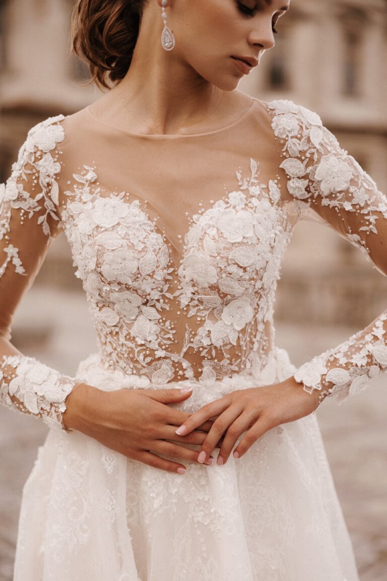 Regal Deep V-Neck A-Line Wedding Dress with 3-D Floral Embroidery and Long Train Plus Size - ANNA Size 2 Regal Deep V-Neck A-Line Wedding Dress with 3-D Floral Embroidery and Long Train Plus Size - ANNA Size 2