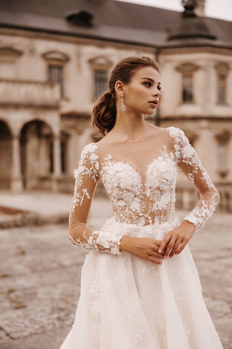 Regal Deep V-Neck A-Line Wedding Dress with 3-D Floral Embroidery and Long Train Plus Size - Anna Size 2 Regal Deep V-Neck A-Line Wedding Dress with 3-D Floral Embroidery and Long Train Plus Size - Anna Size 2