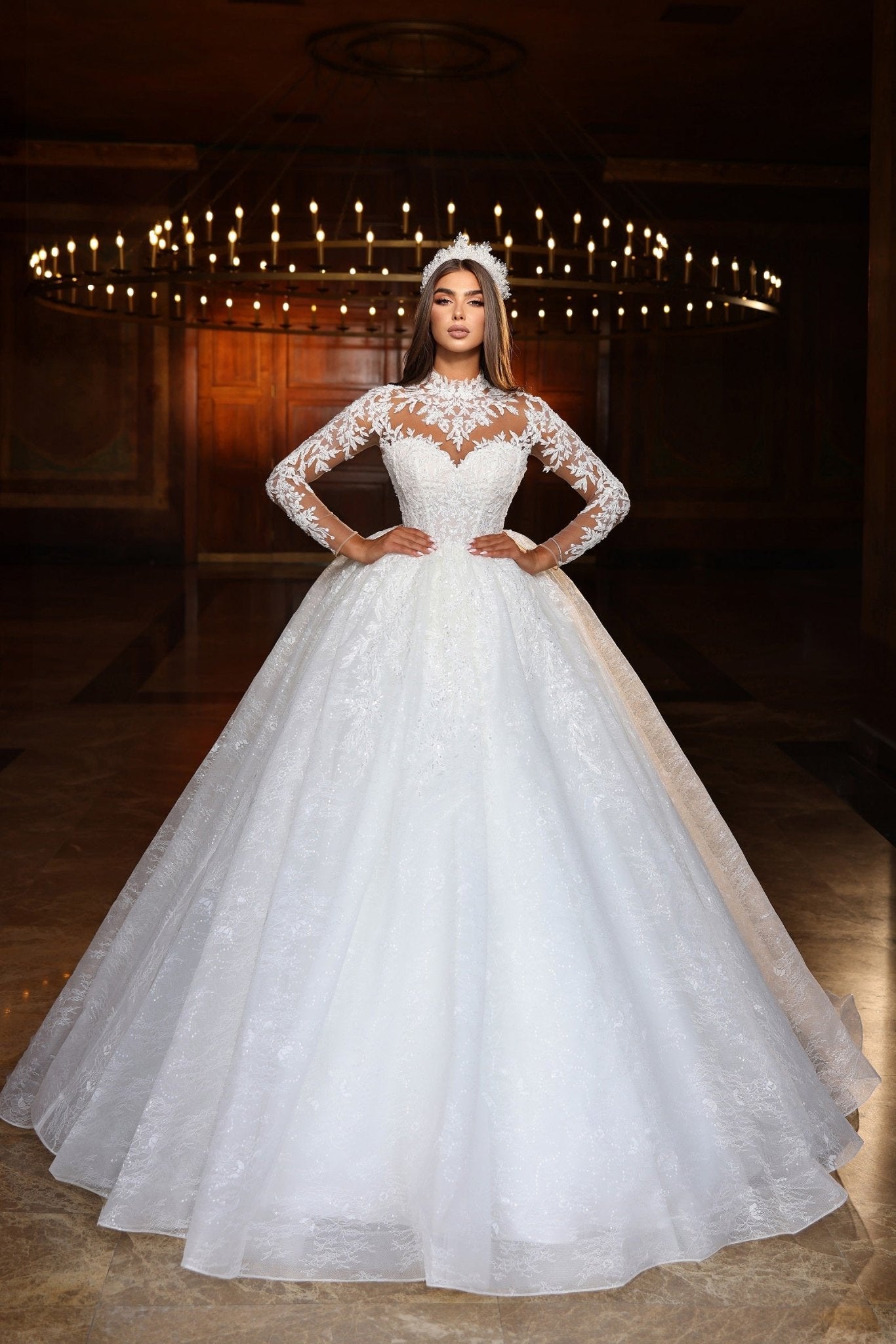 Regal High Neck Lace Wedding Dress With Lace Long Sleeve Plus Size WonderlandByLilian