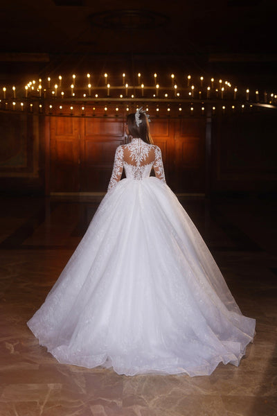 Regal High Neck Lace Wedding Dress Plus Size - WonderlandByLilian