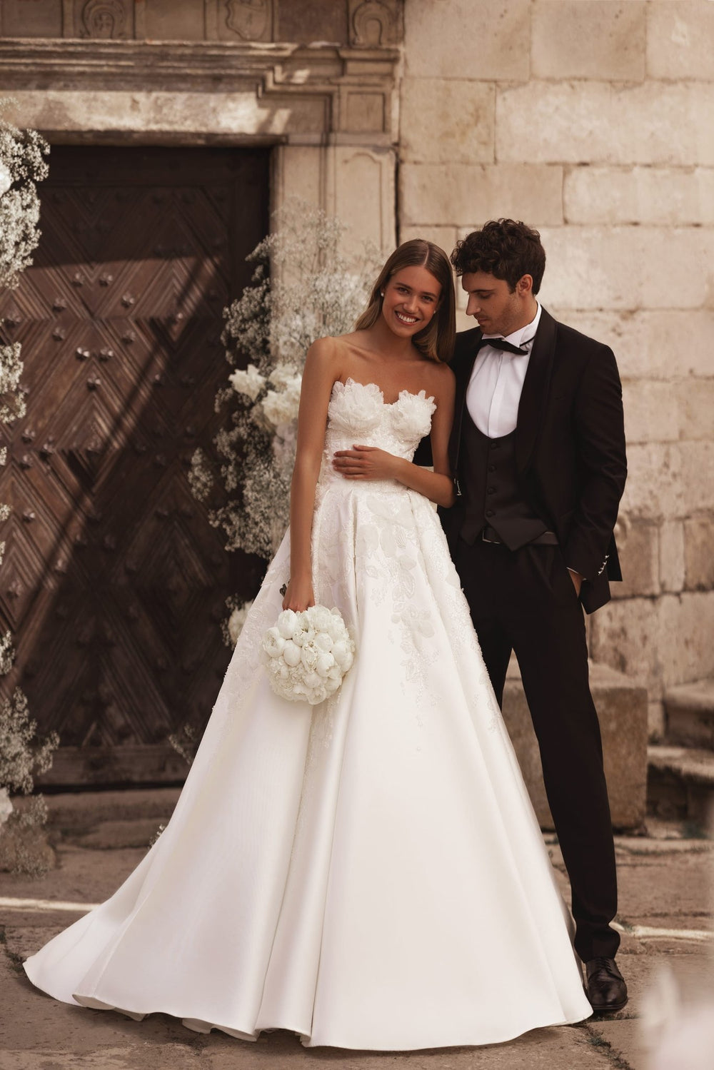 Regal Ivory Wedding Gown with Floral Sequined Corset and Attachable Voluminous Bolero Plus Size - WonderlandByLilian