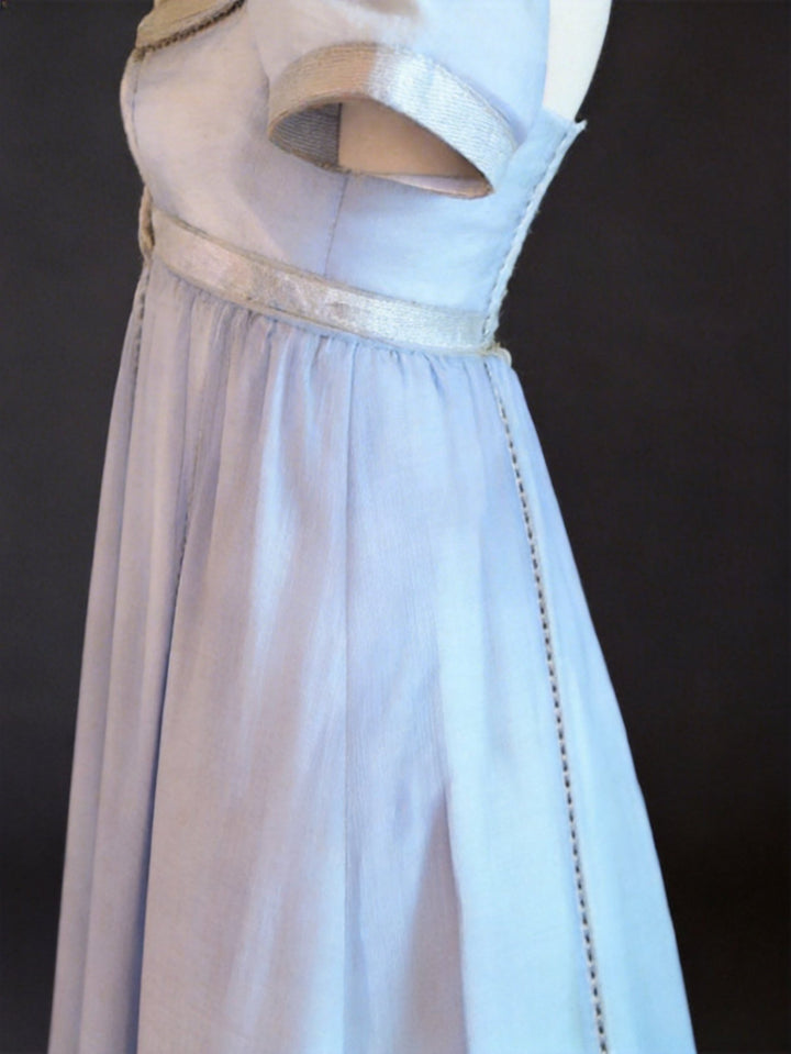 Regency Era Blue Chiffon Empire Waist Vintage Gown with Sheer Puff Sle – WonderlandByLilian