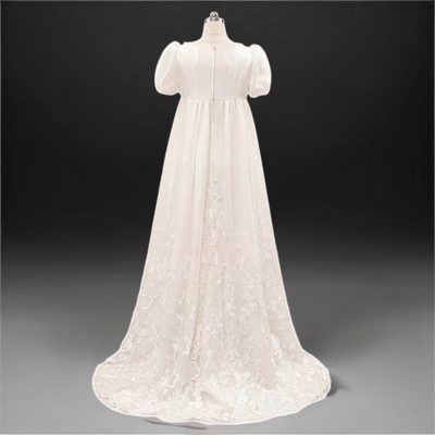 Regency Era Bridgerton Style Empire White Simple Lace Ball Gown Plus Size - WonderlandByLilian
