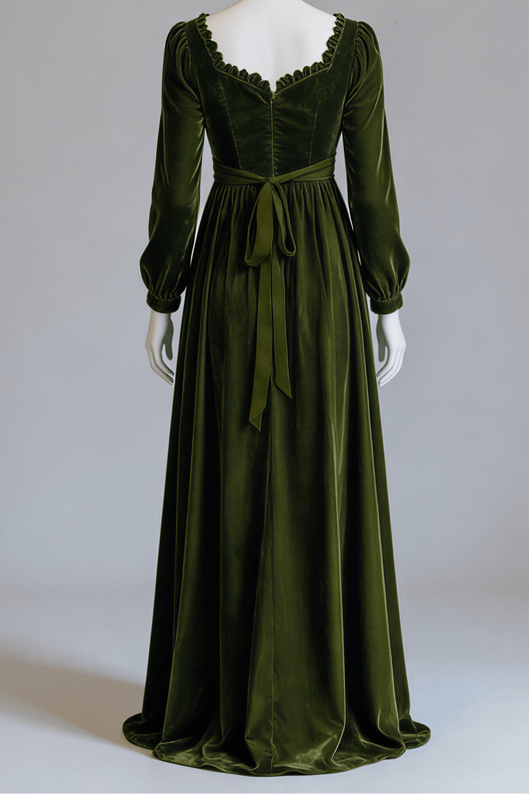 Regency Era Forest Green Empire Waist Vintage Gown with Long Bishop Sleeves and Square Neckline – Bridgerton Inspired Dress Plus Size - WonderlandByLilian