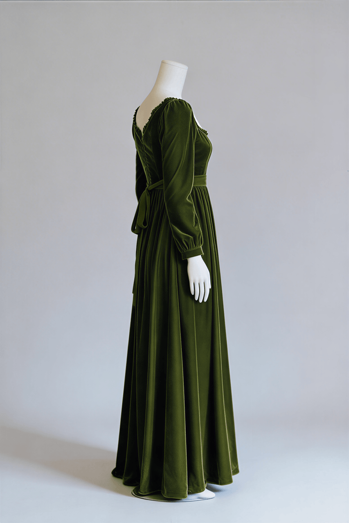 Regency Era Forest Green Empire Waist Vintage Gown with Long Bishop Sleeves and Square Neckline – Bridgerton Inspired Dress Plus Size - WonderlandByLilian