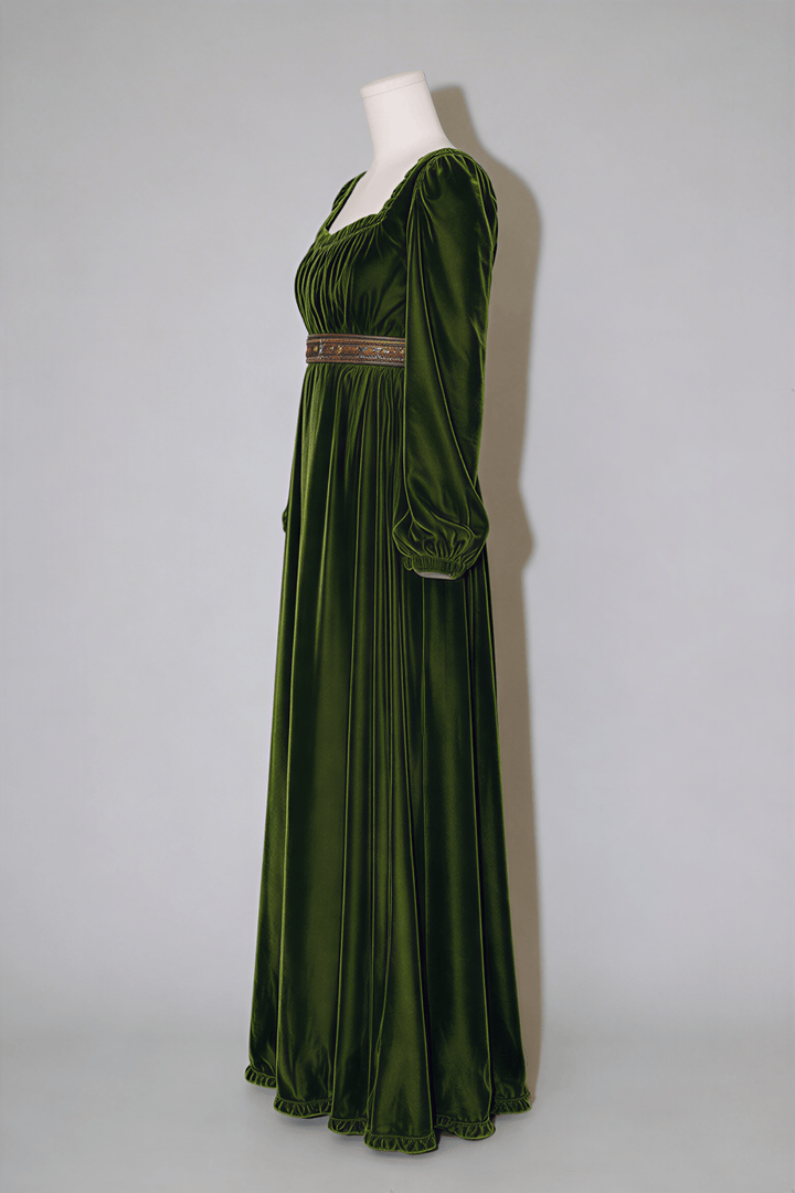 Regency Era Forest Green Empire Waist Vintage Gown with Long Bishop Sleeves and Square Neckline – Bridgerton Inspired Dress Plus Size - WonderlandByLilian