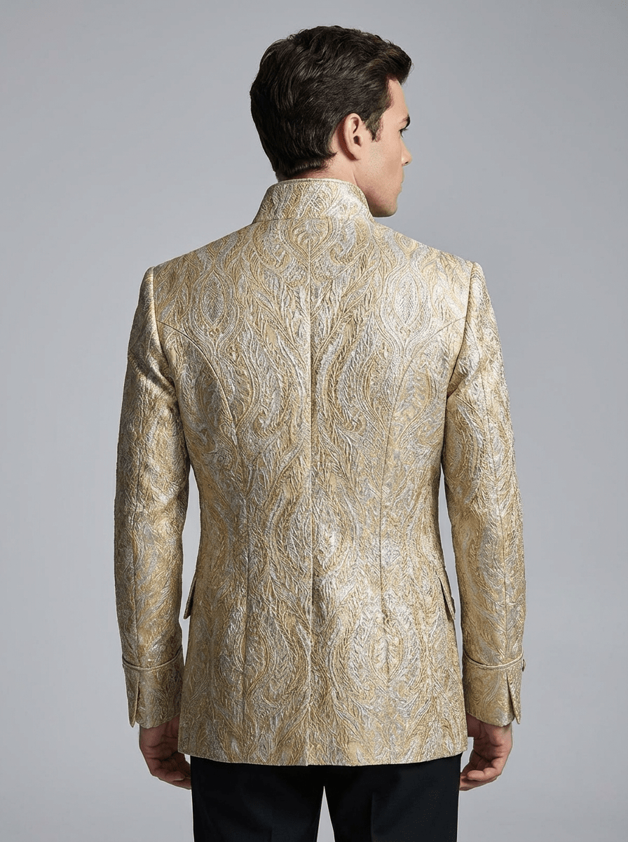 Regency Era Gold Jacquard Satin Tailored Jacket – Bridgerton Inspired High Collar Formal Regency Coat Made to Order Plus Size - WonderlandByLilian