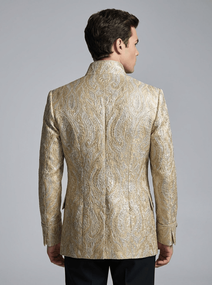 Regency Era Gold Jacquard Satin Tailored Jacket – Bridgerton Inspired High Collar Formal Regency Coat Made to Order Plus Size - WonderlandByLilian