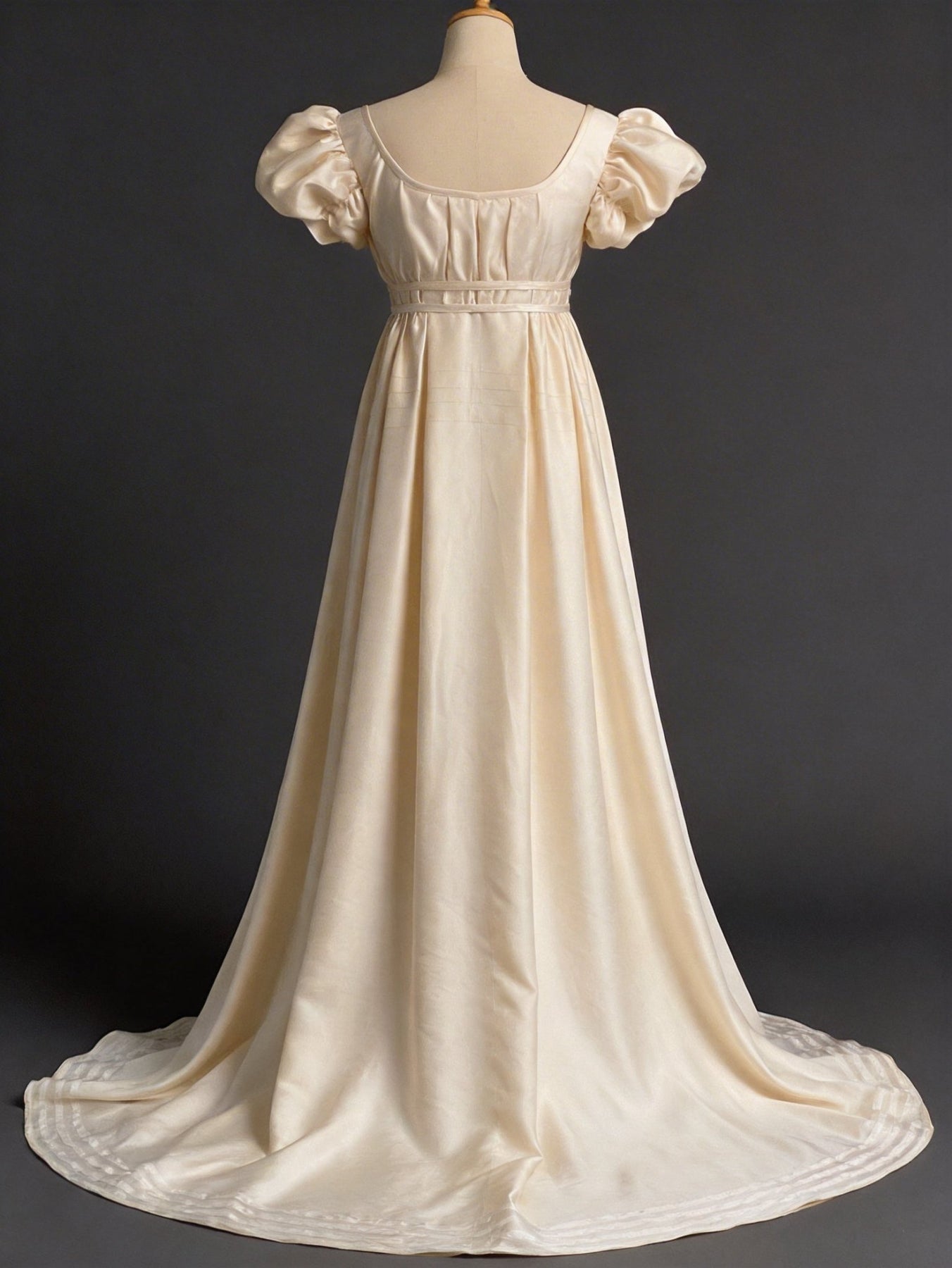 Regency Era Ivory Empire Waist Satin Dress with Puff Sleeves – Bridger