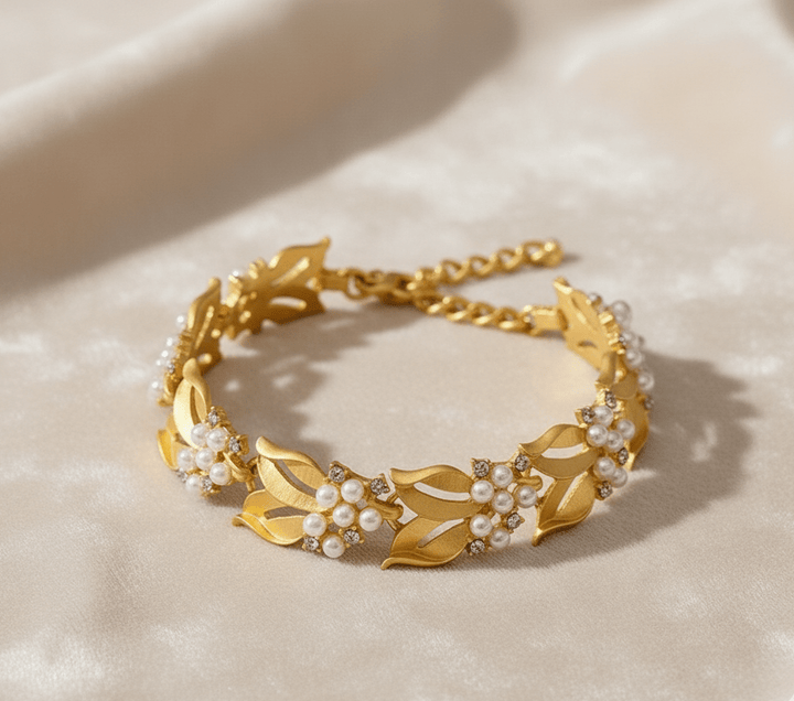Regency Era Pearl and Gold Floral Bracelet – Handmade Bridgerton - Inspired Jewelry - WonderlandByLilian