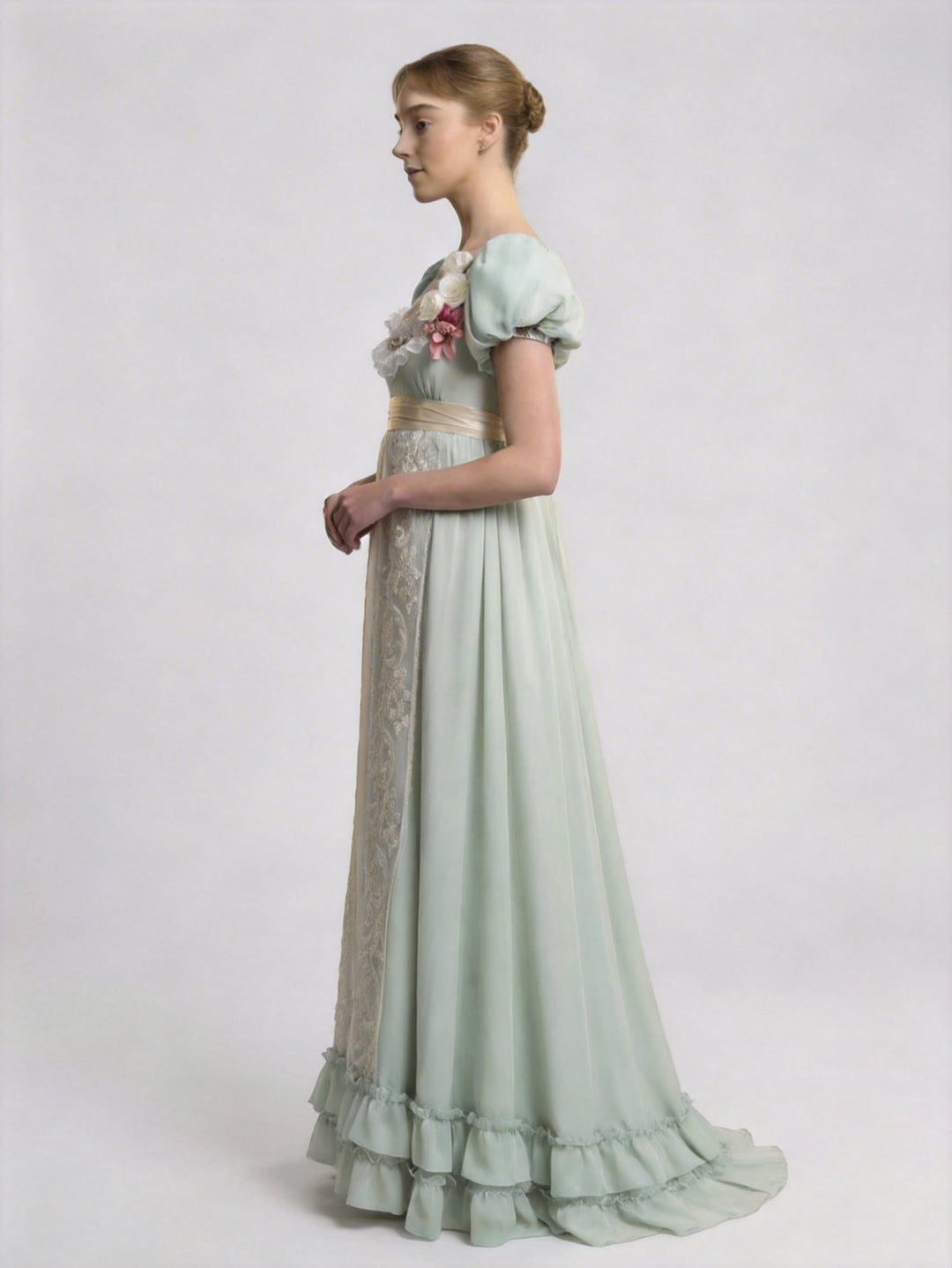 Regency Era Vintage Sage Green Empire Waist Dress – Bridgerton Inspired Embroidered Dress Plus Size - WonderlandByLilian