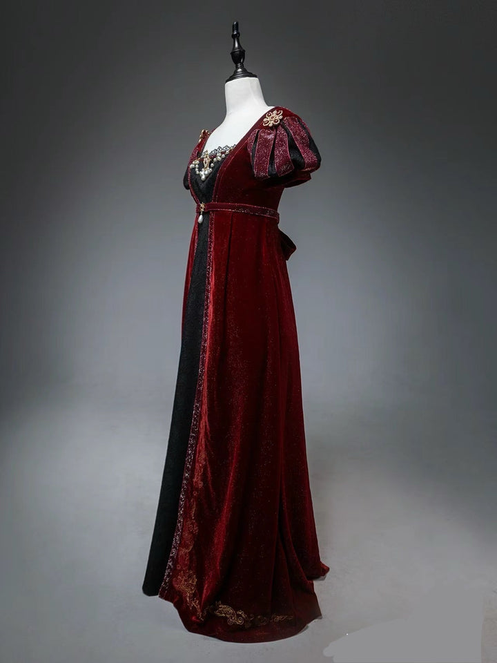 REGENCY GOTHIC BURGUNDY VELVET BALL GOWN - BRIDGERTON DRESS PLUS SIZE - REGENCY DAY DRESS - WonderlandByLilian