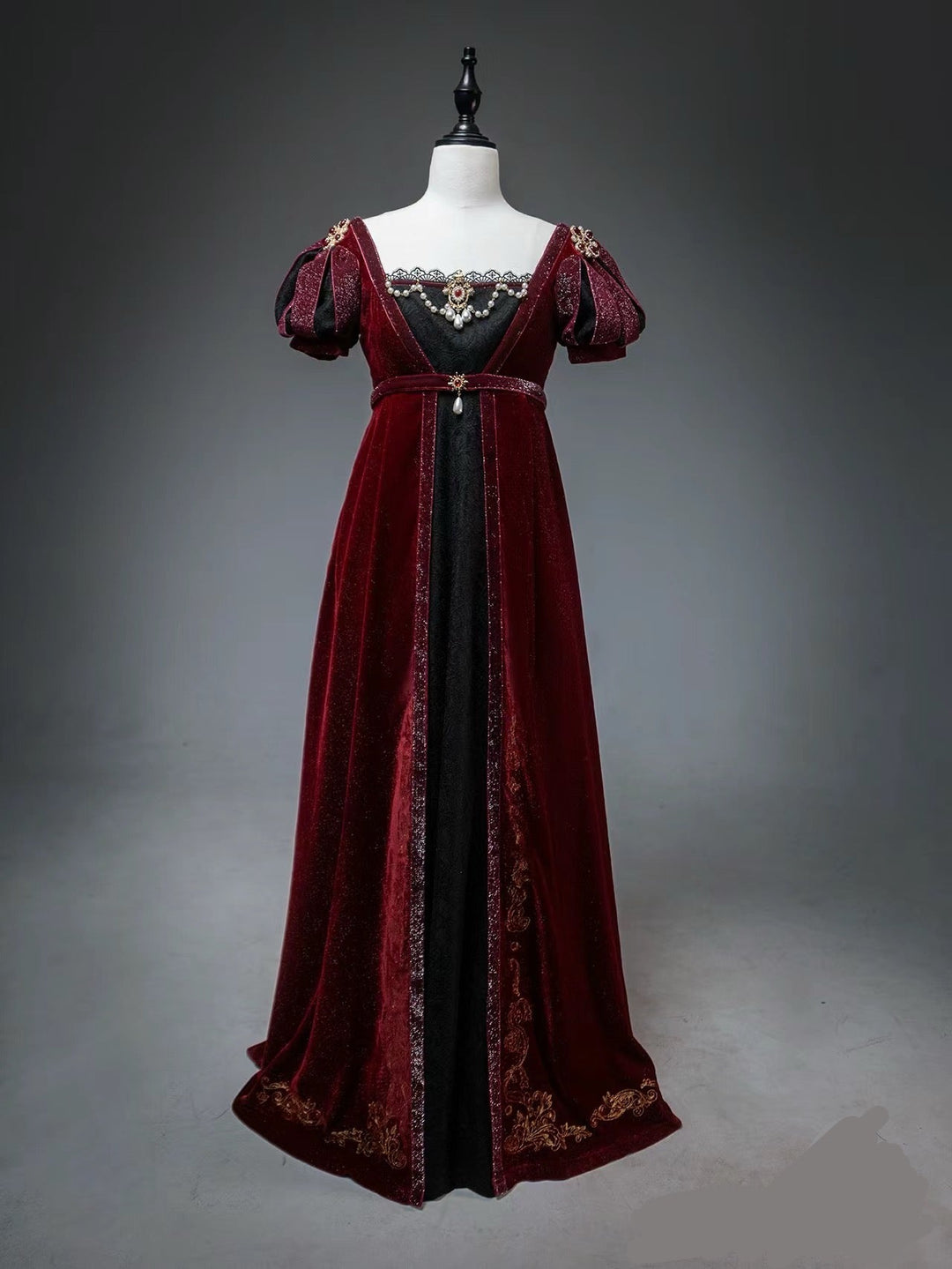 REGENCY GOTHIC BURGUNDY VELVET BALL GOWN - BRIDGERTON DRESS PLUS SIZE - REGENCY DAY DRESS - WonderlandByLilian