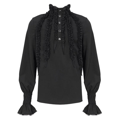 Regency Style Bridgerton Men's Long Sleeve Ruffled Shirt - Premier Victorian Black And White Gothic Mens Shirt Plus Size - WonderlandByLilian